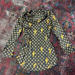 Zara Black Top with medallion & tiger pattern 90’s Versace vibes cowl neck